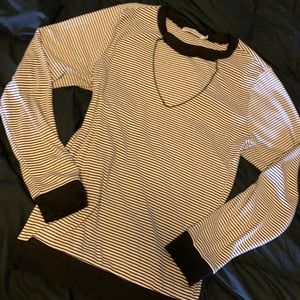 Chance or Fate Faux Collar Striped Long Sleeve